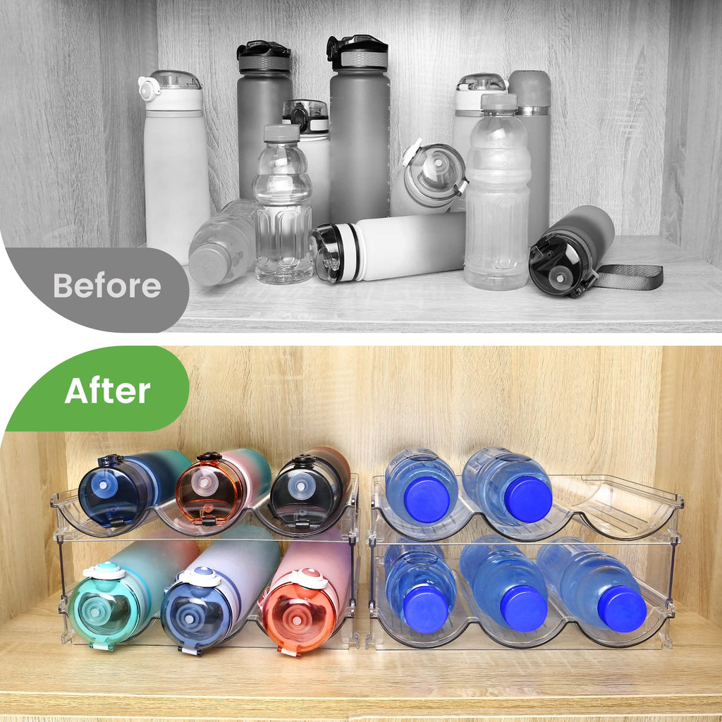 spospo Water Bottle Organizer for Cabinet, 2 Packs Water Bottle Storage Rack, Water Bottle Holder for Cabinet, Stackable Water Bottle Storage Rack