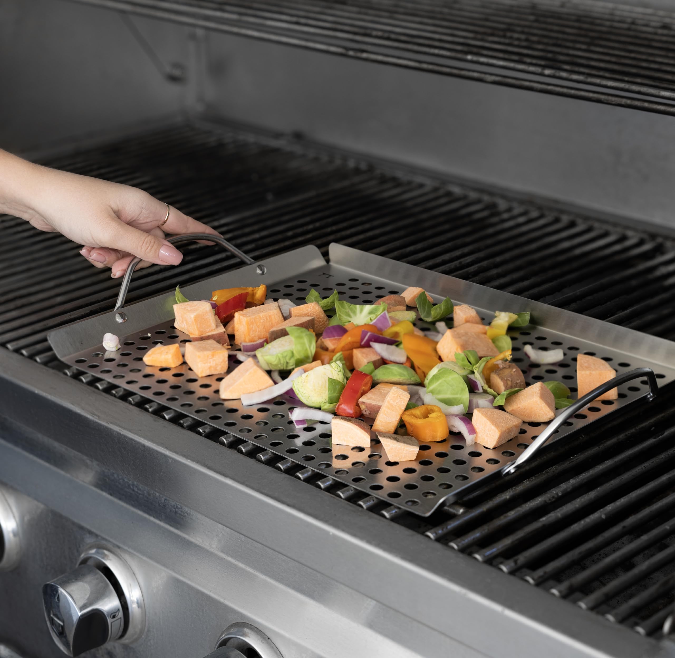 Outset 76632 Stainless Steel Grill Topper Grid, 11"x17" BBQ Tray