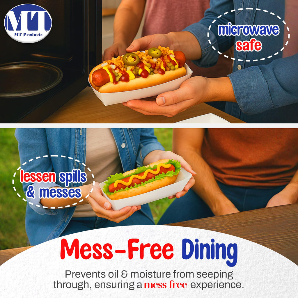MT Products White Paper Hot Dog Tray/Plate - (Standard Size) Disposable Food Trays (Pack of 50) - Made in the USA