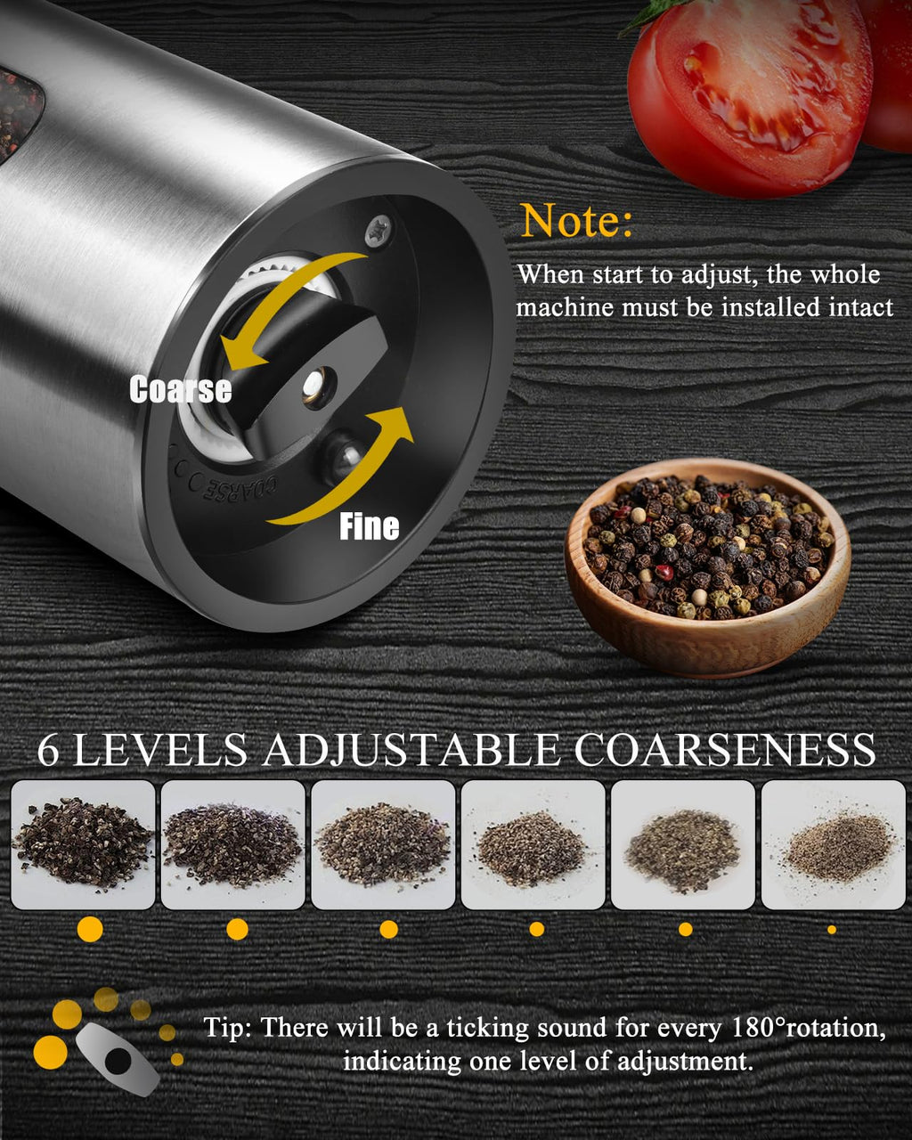 Electric Salt and Pepper Grinder Set with Rechargeable Base - Upgraded Large Capacity, Refillable Pepper Mill Set with LED Light & Adjustable Coarseness, Ideal for Kitchen, Outdoor (Polished Silver)