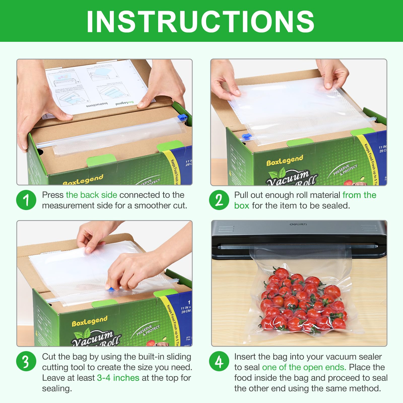 11’’ x 150’ Vacuum Sealer Roll Keeper with Cutter, Vacuum Sealer Bags for Food, Food Saver Bags Rolls, BPA Free, Commercial Grade, Great for Storage, Meal prep and Sous Vide