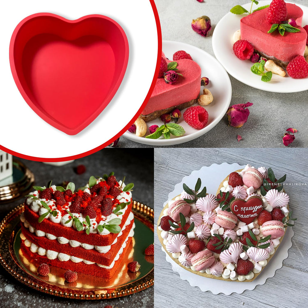 Silicone Heart Shaped Cake Pan, 3pcs 8 Inch Heart Baking Pan, Cake Molds Non-Stick Quick Release Suitable for Cheesecake Chocolate Cake Brownie Cake Puddings