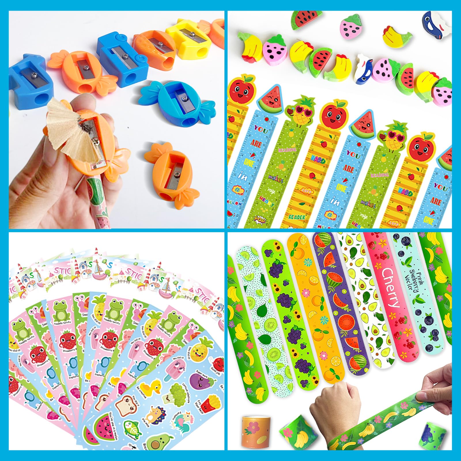 Stationery Party Packs, Birthday Goodie Bags with Stickers Rulers Pencils Erasers Sharpeners Slap Bracelets for Goodie Bags Classroom Return Gifts Class Birthday Gifts for Student (28Pack)
