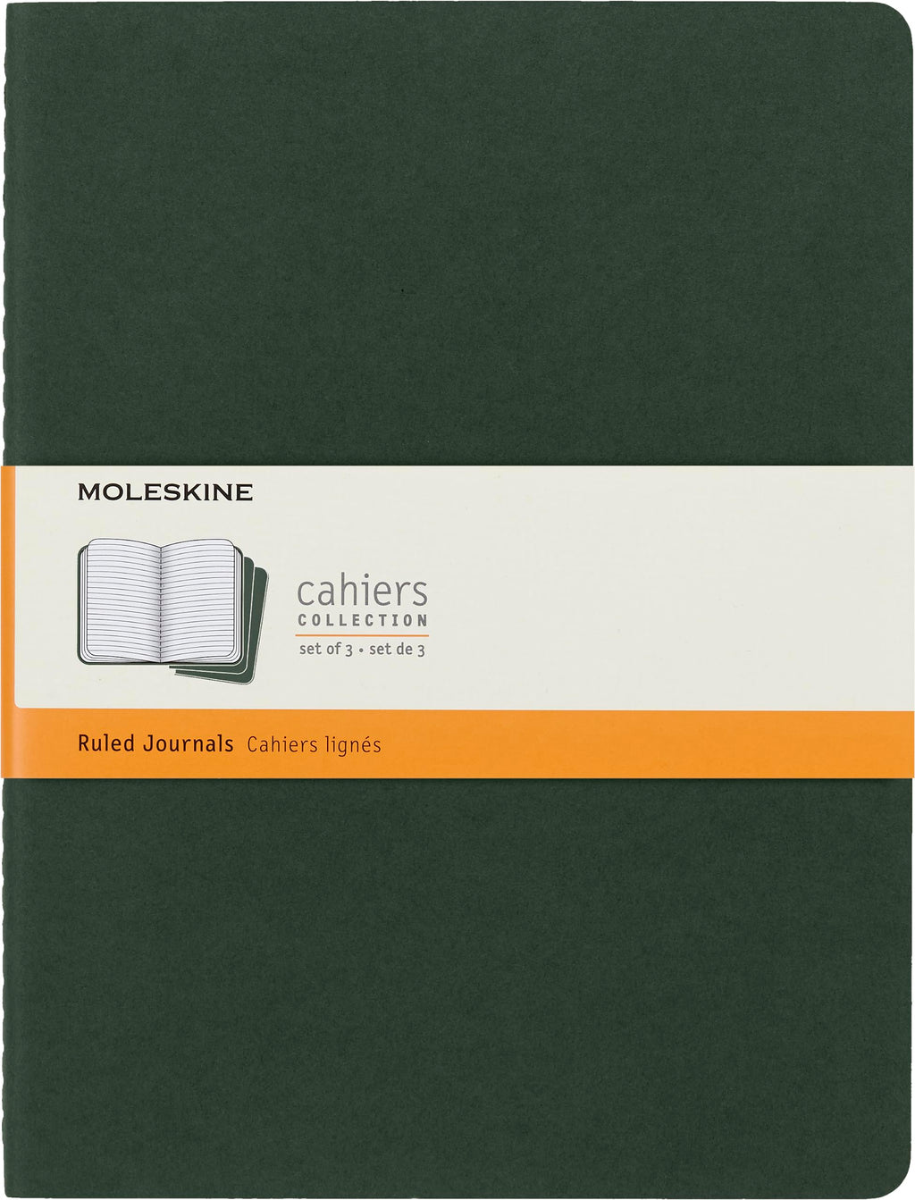 Moleskine Cahier Journal, Soft Cover, XL (7.5" x 9.5") Ruled/Lined, Myrtle Green, 120 Pages (Set of 3)