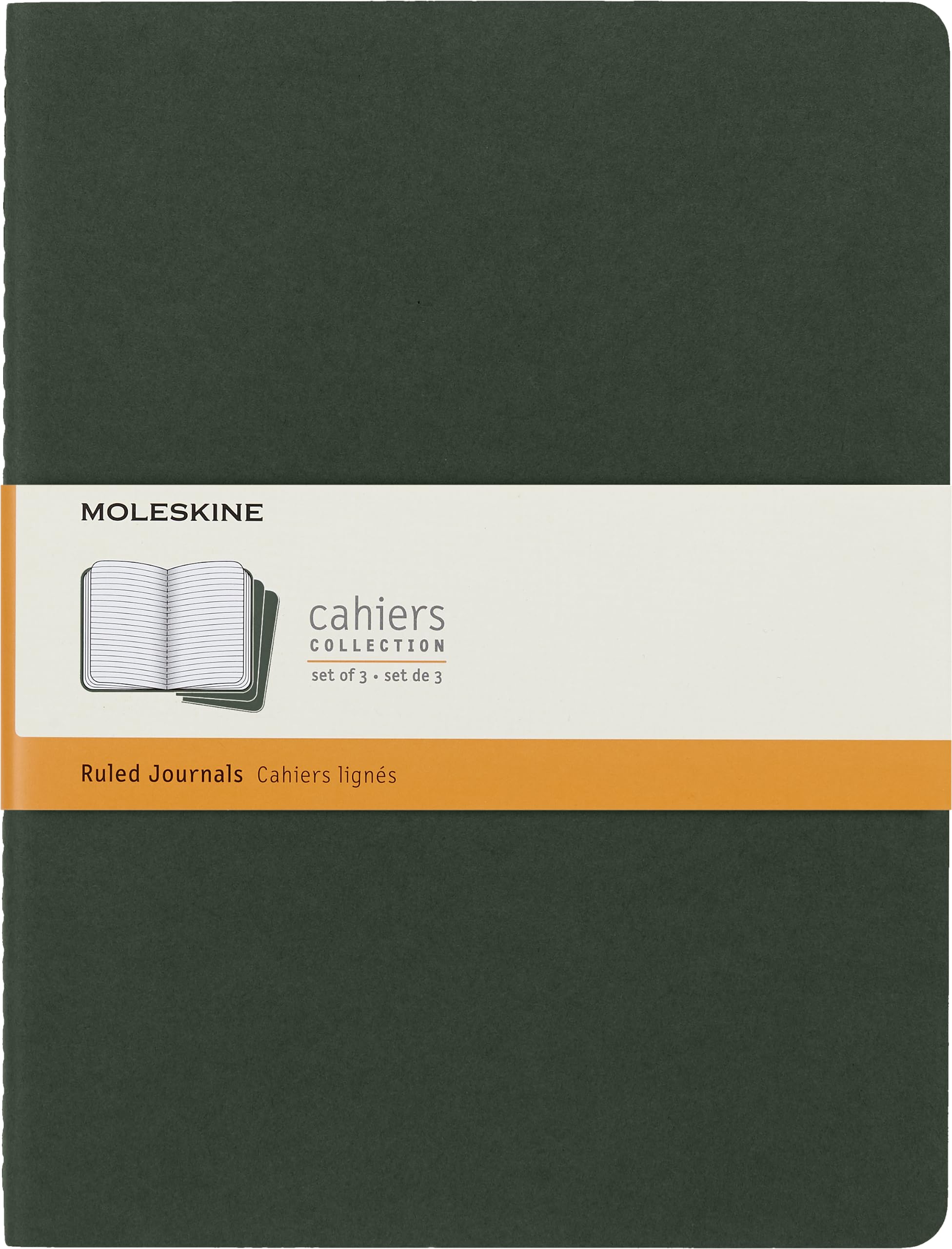 Moleskine Cahier Journal, Soft Cover, XL (7.5" x 9.5") Ruled/Lined, Myrtle Green, 120 Pages (Set of 3)