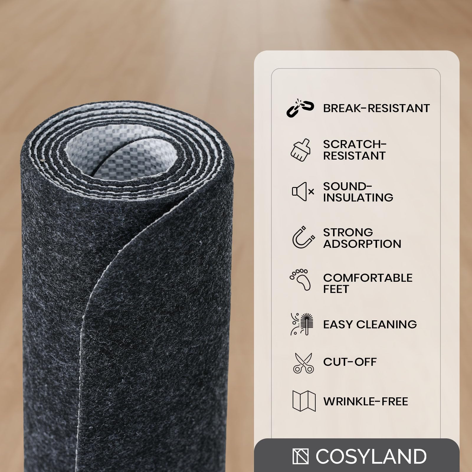 COSYLAND Office Chair Mat for Hardwood Floor and Tile - 90 x 120 CM Anti-Slip Desk Chair Mat - Multi-Purpose Hardwood Floor Protector Mat for Office - Home (Gray, 90 x 120 CM)
