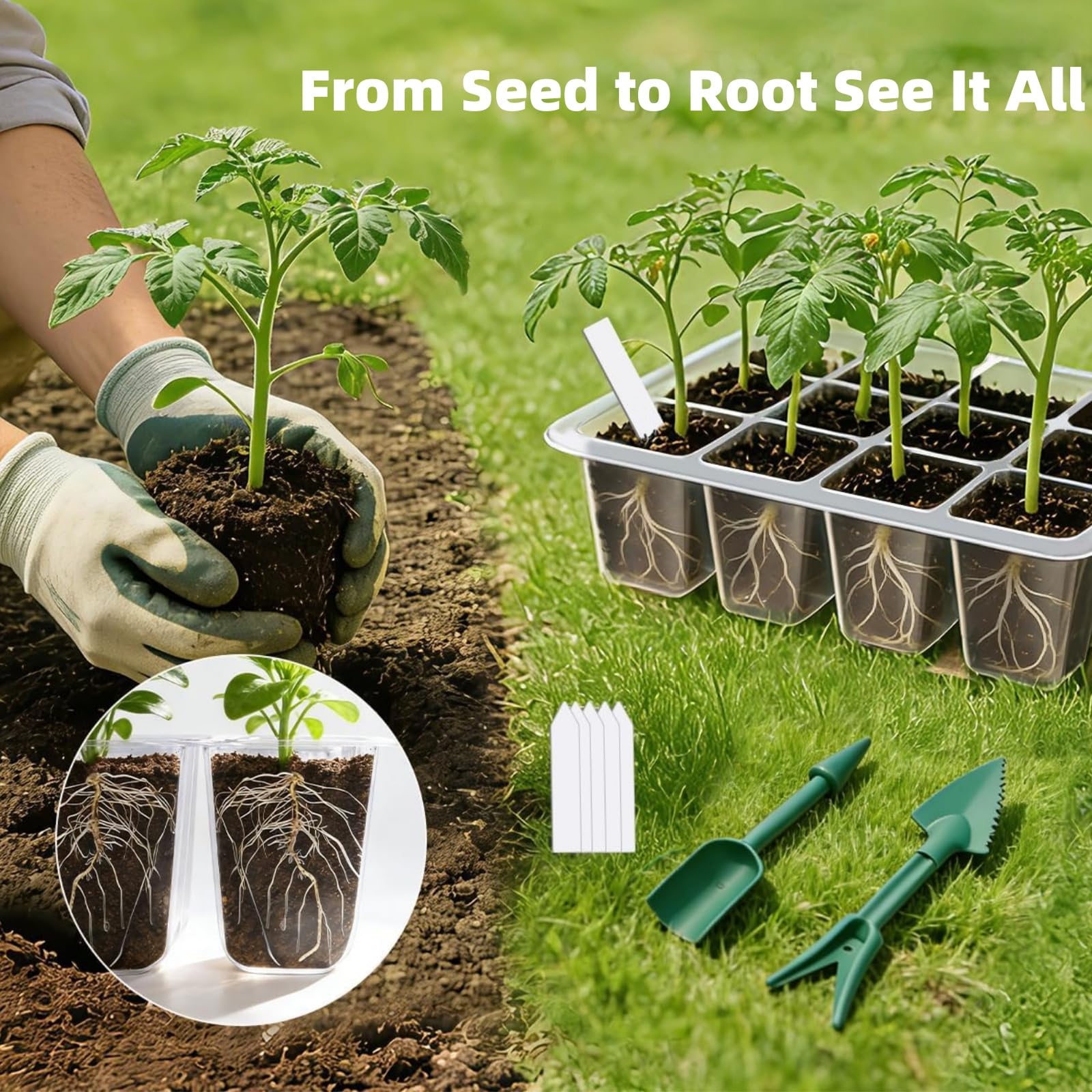 10 Pack Seed Starter Tray Seedling Kits, Plant Starter Kit with Adjustable Humidity Dome and Base, Indoor Greenhouse Mini Propagator for Seeds Growing Starting (120 Total Cells, Green)