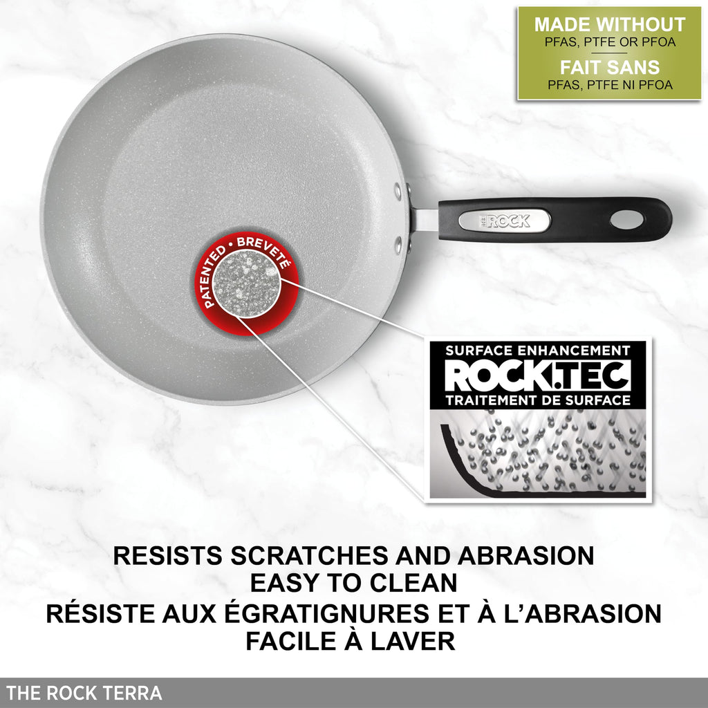 Starfrit The Rock Terra 30cm (12'') Ceramic Non-Stick Deep Fry Pan with Lid - Thick Aluminium Base - PFAS Free - Easy to Clean - Grey