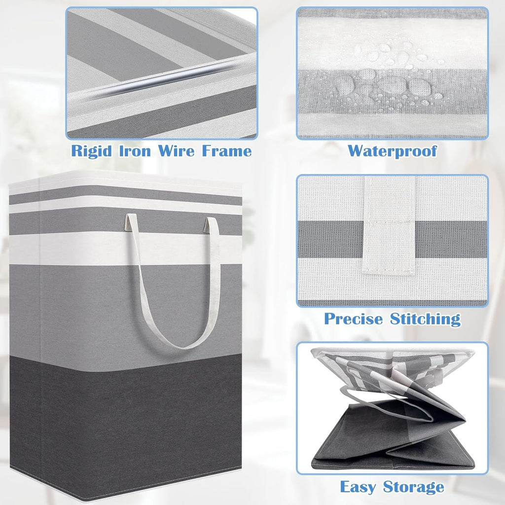Oillase 3-Pack Laundry Basket, Freestanding＆Waterproof Laundry Hamper, Collapsible Tall Clothes Hamper with Easy Carry Handles for Clothes, Towels＆Toys in the Family and Dorm,Gradient Grey,75L