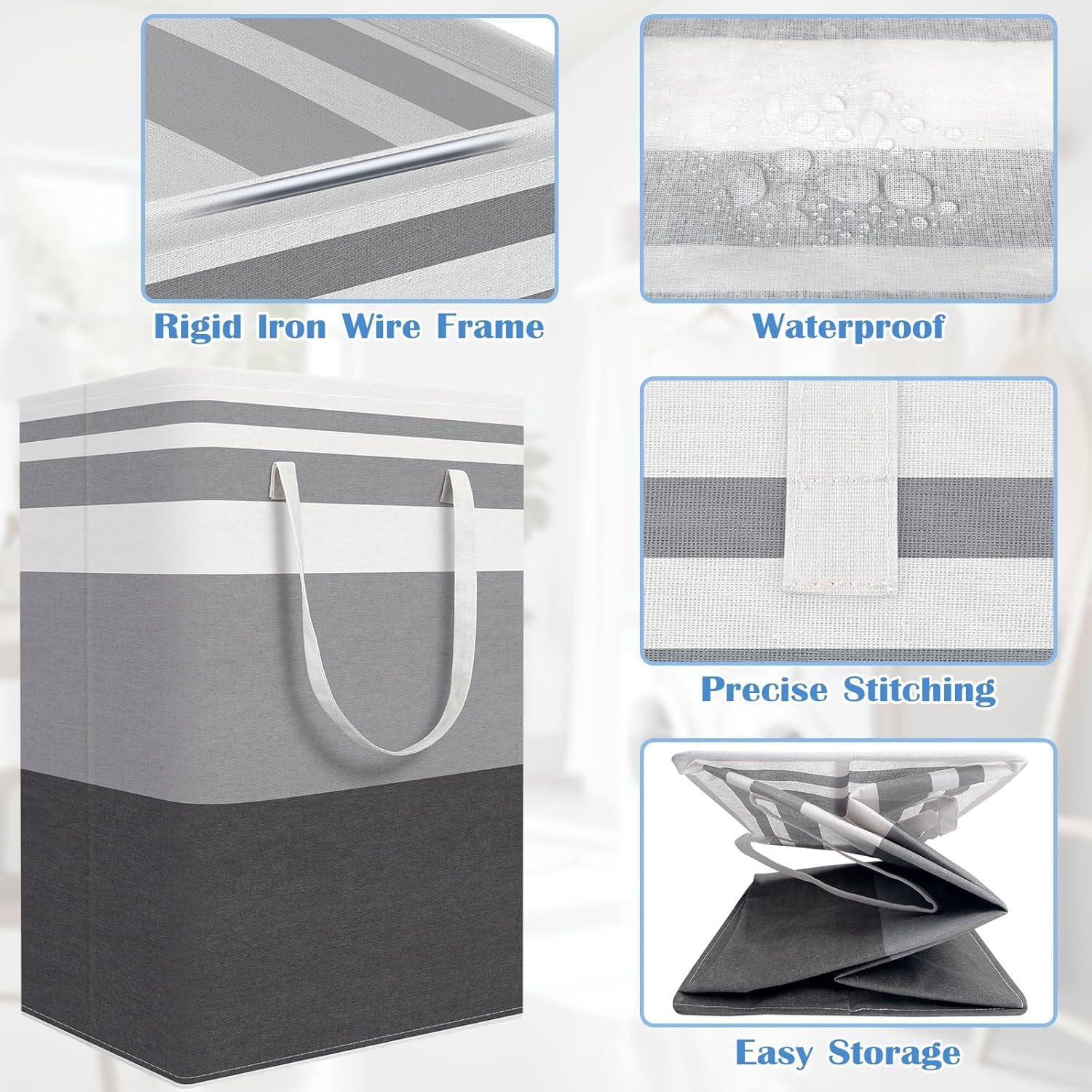Oillase 3-Pack Laundry Basket, Freestanding＆Waterproof Laundry Hamper, Collapsible Tall Clothes Hamper with Easy Carry Handles for Clothes, Towels＆Toys in the Family and Dorm,Gradient Grey,75L