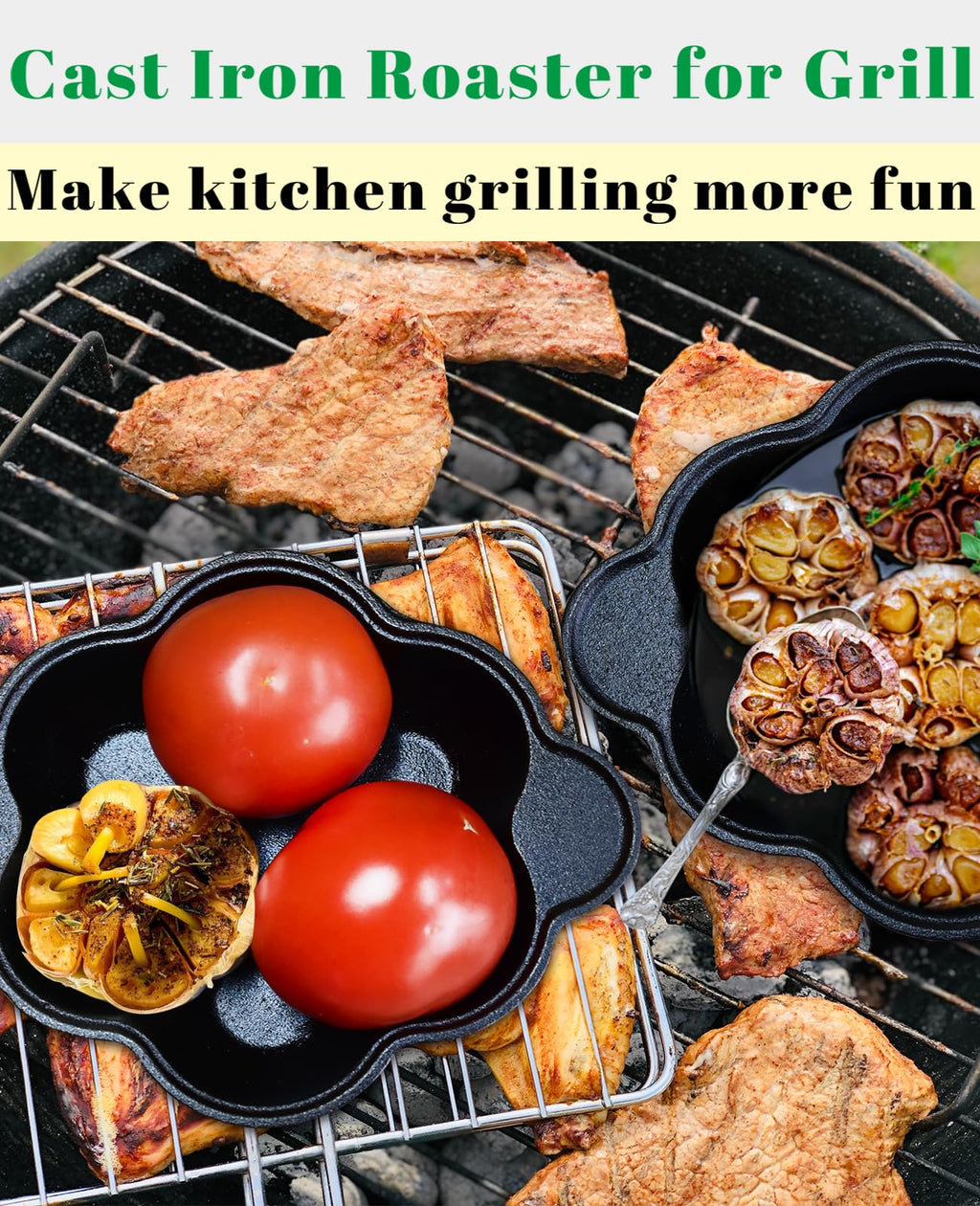 Pinra Pre-Seasoned Cast Iron Dutch Oven Pot, Potato Garlic Roaster Baker, Roasted Garlic Potatoes Cooker for Kitchen Oven or Outdoor BBQ Grill, Cast-Iron Ramekin Pot with Lid