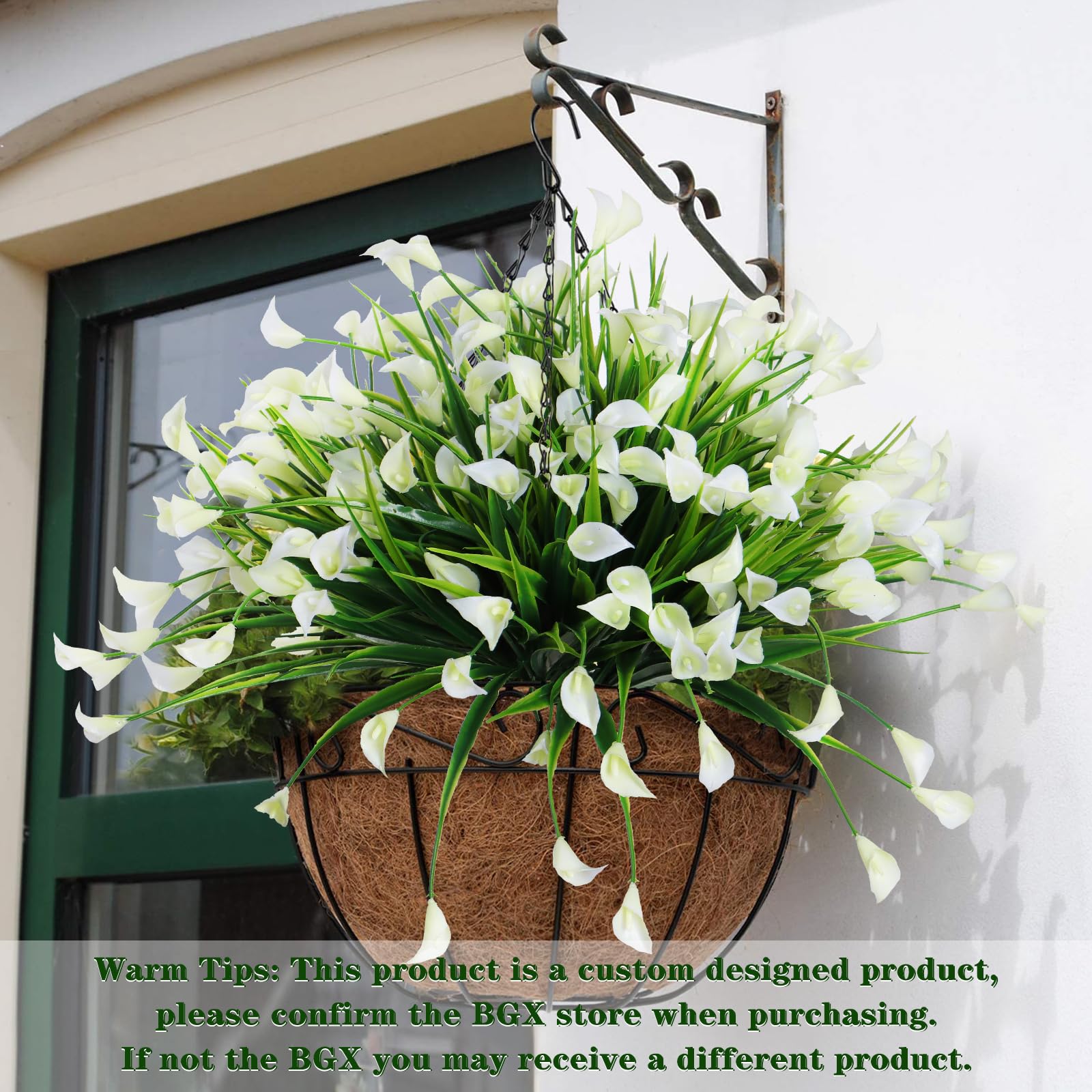 SOMYTING 8 Bundles Artificial Flowers Outdoors UV Resistant Faux Flowers Plastic Calla Lily Flowers Plants for Outside Hanging Planters Window Porch Home Garden Decoration (White)