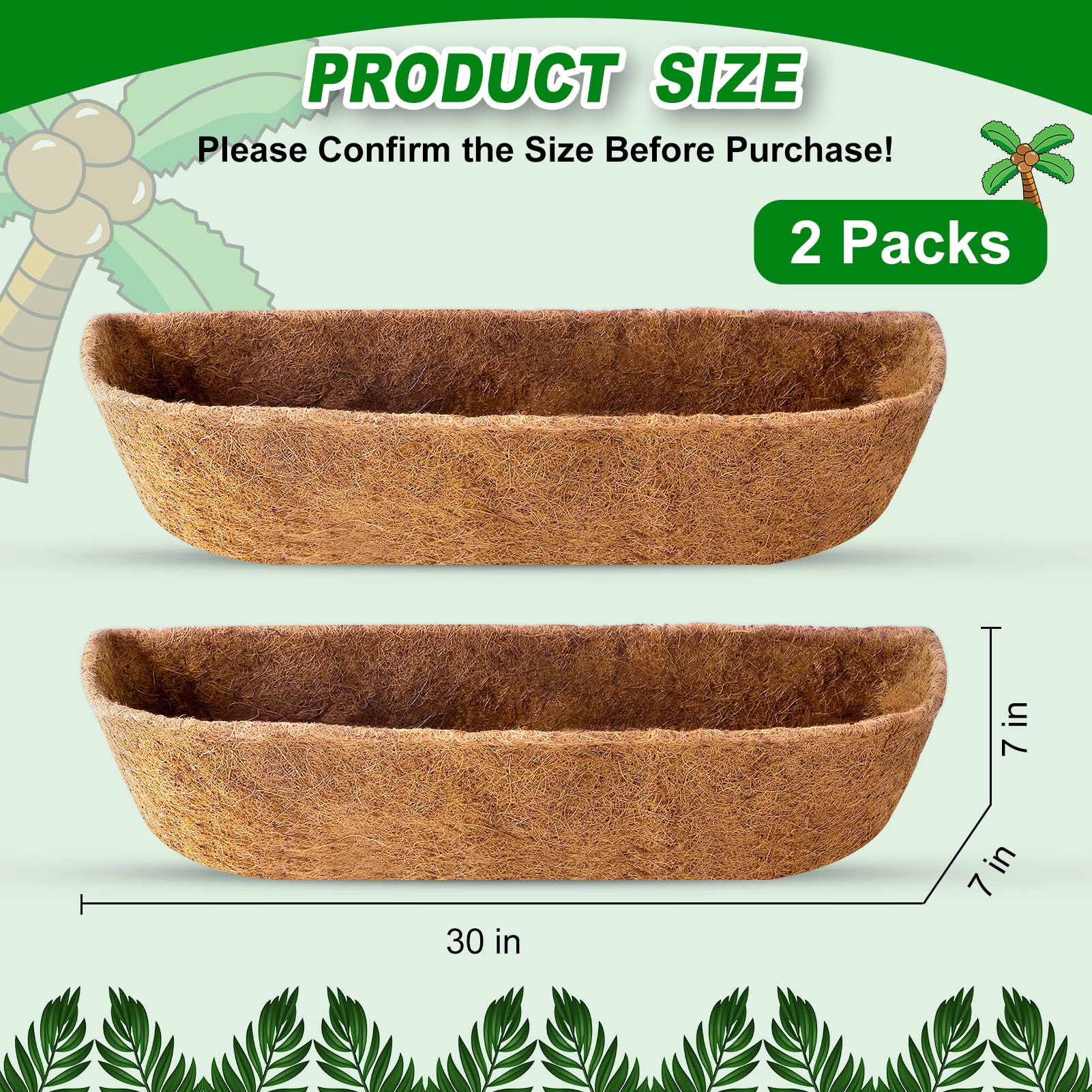 Remiawy Coco Liners for Planters 30 Inch, 2 Packs Natural Coconut Fiber Coir Flower Basket Window Box Liners, Trough Planter Insert for Outdoor Plant Large Pots Garden Fence Decoration
