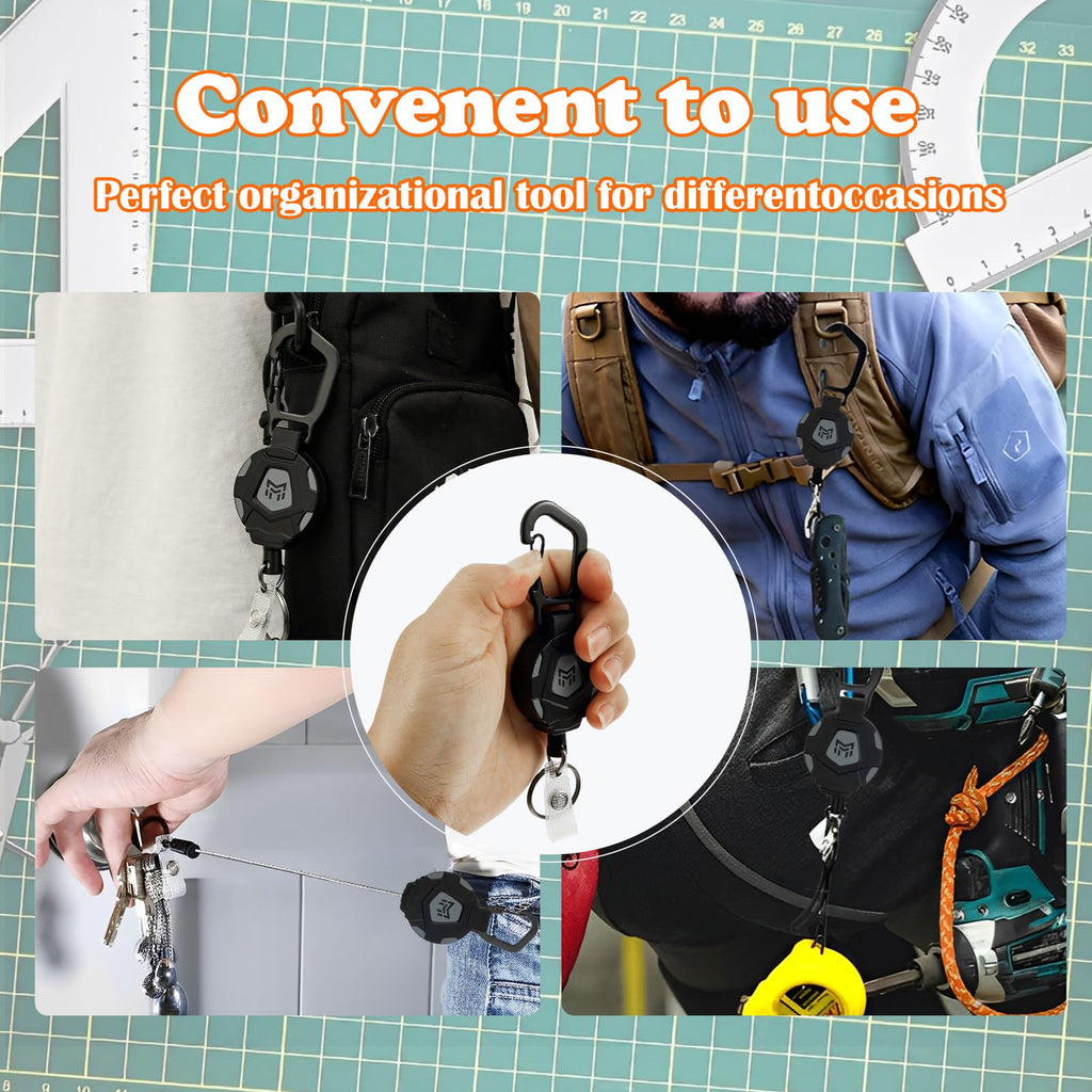 4 Pack Retractable Keychain Heavy Duty Carabiner Badge Holder with 23.6 inch Cord Sturdy Badge Reel ID Holder Extendable Key Ring for Men Home