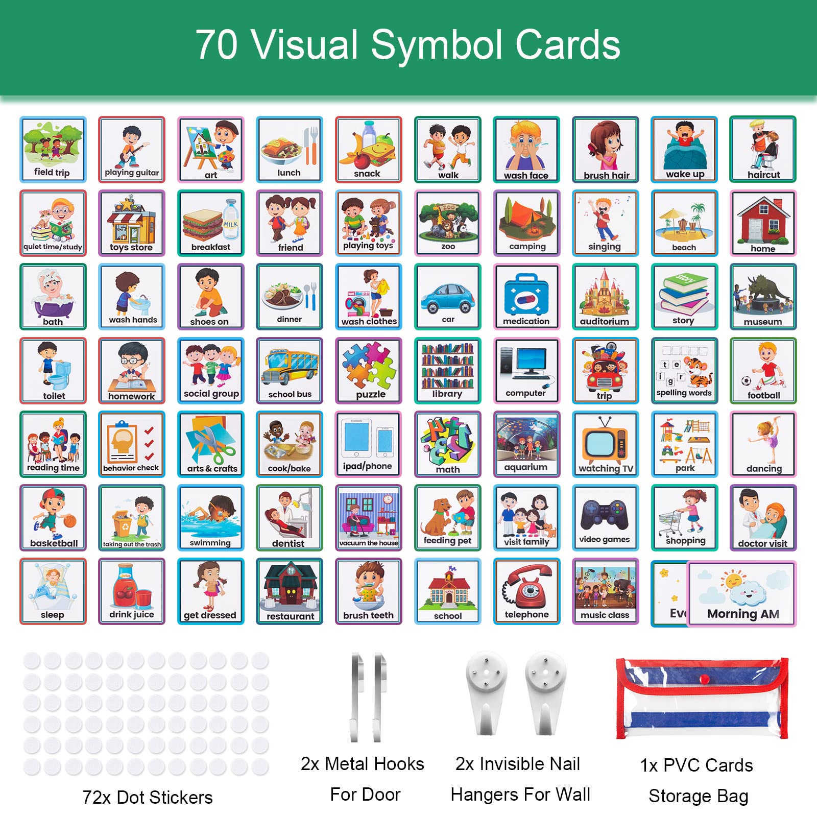 KIKIGOAL Kids Visual Schedule Calendar Chart, 2 in 1 Autism Daily Chore Routine Chart with 70 Cards Autism Learning Materials Kids Visual Behavioral Tool Wall Planner for Home School