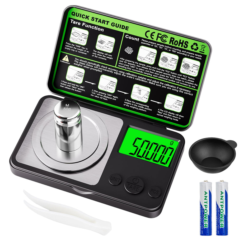 Wigearss High-Precision 50g x 0.001g Digital Scale – 7 Units, Backlit LCD, Tare & Calibration – Perfect for Jewelry, Gold, Herbs & More