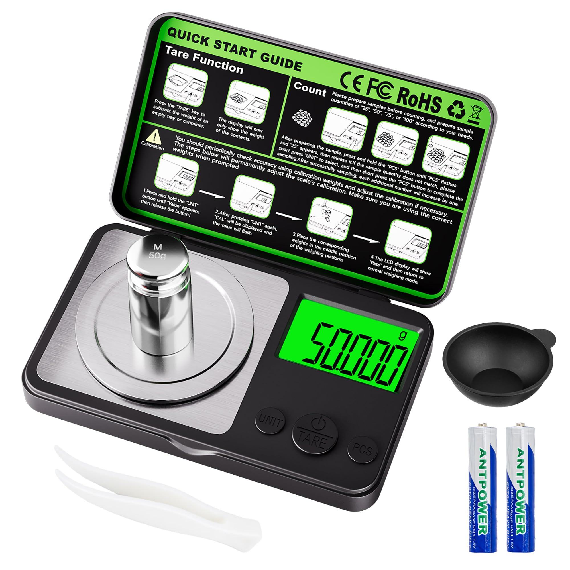 Wigearss High-Precision 50g x 0.001g Digital Scale – 7 Units, Backlit LCD, Tare & Calibration – Perfect for Jewelry, Gold, Herbs & More
