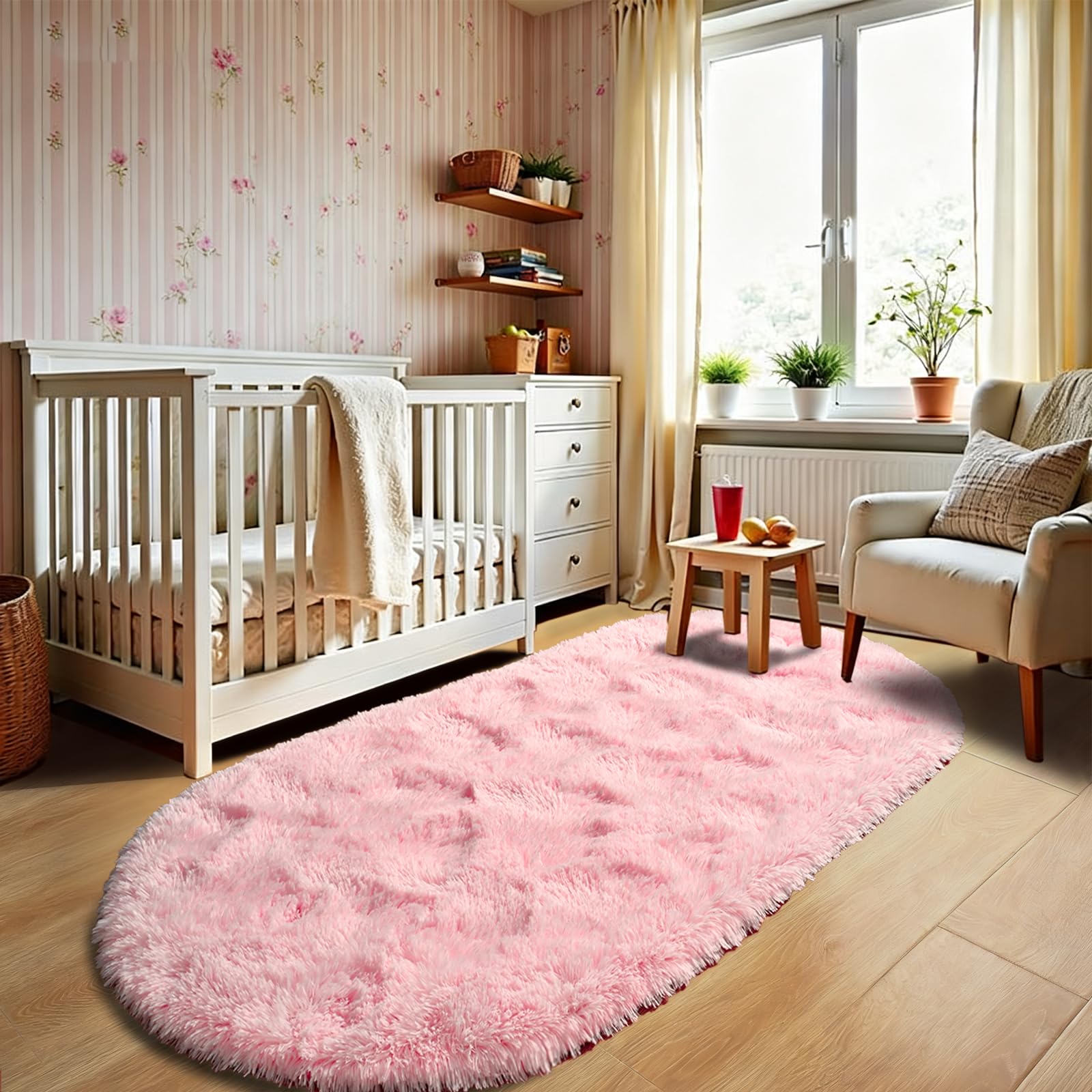 LOCHAS Ultra Soft Children Rugs Room Mat Modern Shaggy Area Rugs Home Decor 2.6' x 5.3', Pink