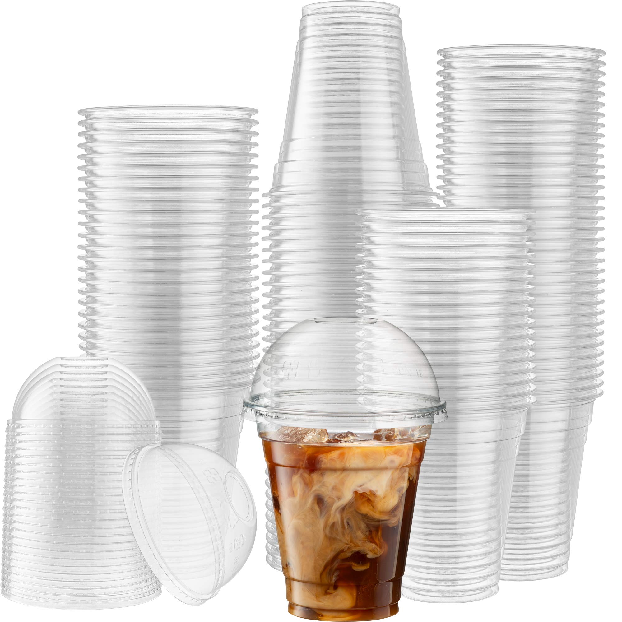 [50 Sets - 12 Oz] Crystal Clear Plastic PET Cups With Dome lids for Iced Coffee, Cold Drinks, Milkshake, Slush Cups, Smoothy's, Slurpee, Party's, Plastic Disposable Cups