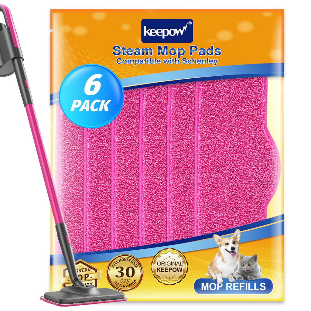 KEEPOW 6 Pack Microfiber Pads Steamer Mop Compatible with Schenley Steam Mop, Washable and Reusable Mopping Pads Replacement Accessories Fit for Steam Mop SLFCSM064 & SLFCSM063 Model
