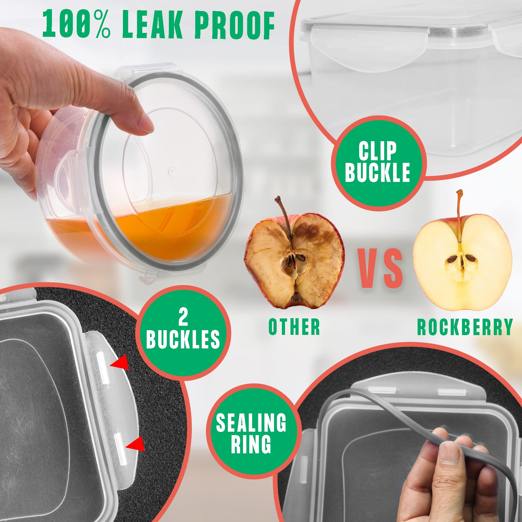RockBerry 50 Pcs Large Food Storage Containers with Lids Airtight-85 OZ to Small Containers-Total 526 Oz BPA Free Plastic Stackable Containers For Pantry kitchen Organization, Microwave Safe