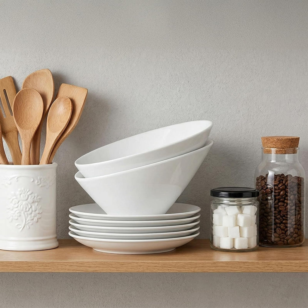 Yesland 2 Pack Porcelain Angled Serving Bowls - 26 oz White Salad Bowls - Ceramic Pasta Bowls for Cereal, Soup, Salad, Rice, Prep