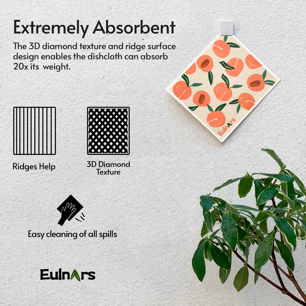 Eulnars Swedish Dish Cloth, 8-Pack Reusable Paper Towels, Swedish Dish Cloth with 3 Clips, 9 Classified Labels, Quick Drying Washable Dish Cloths, Super Absorbent Kitchen Towels, Odorless
