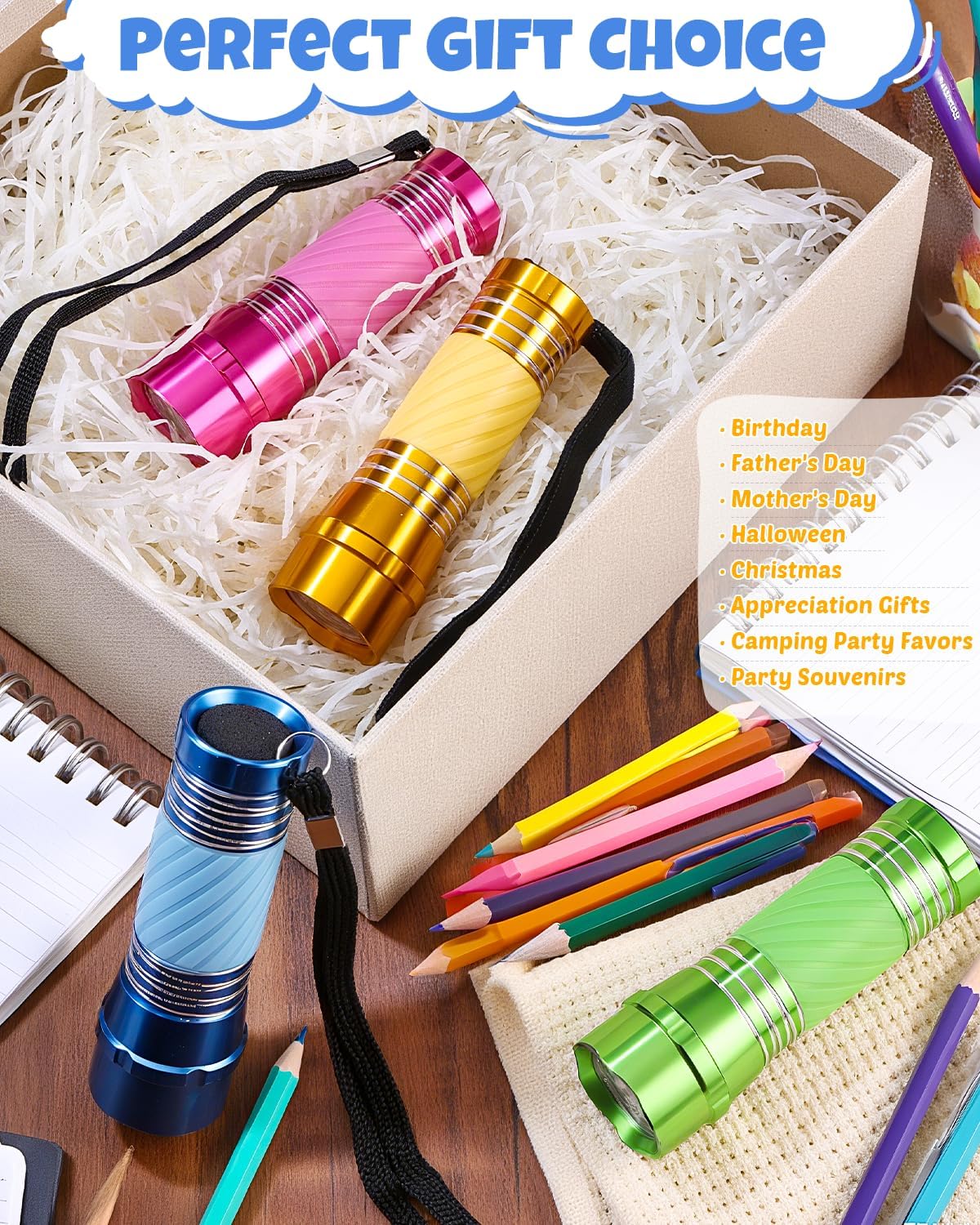 EverBrite 4-Pack Mini LED Aluminum Flashlight, Party Favors Colors Assorted for Hurricane Supplies with Handle, Glow in Dark