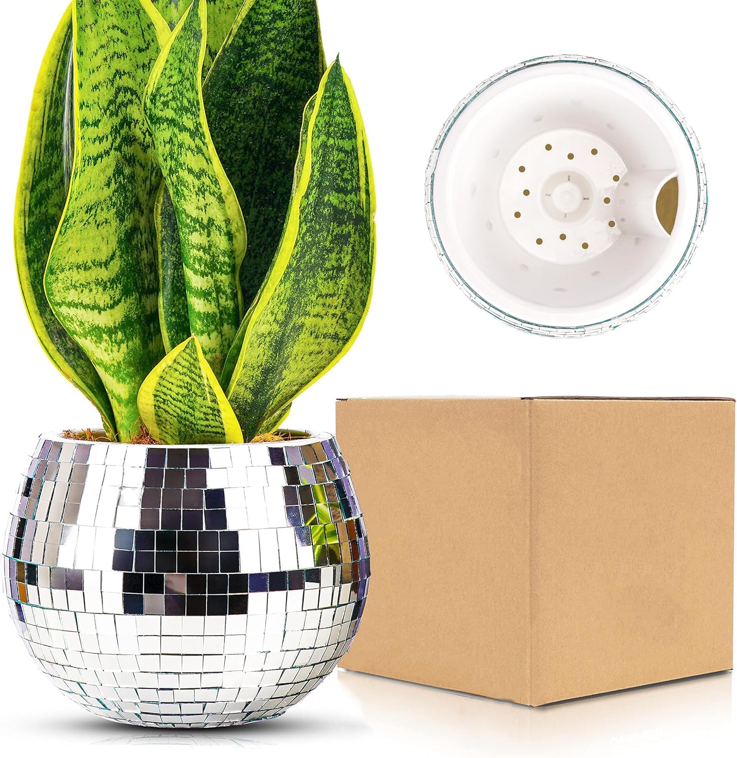 Qiumyanlod Disco Ball Planter,Disco Ball Vase,Disco Flower Pot,Plant Pots,Plant Holder,Silver Mirror Plastics Planter,Disco Decoration for Party, Office, Kitchen,5 x 5 x 4 inch