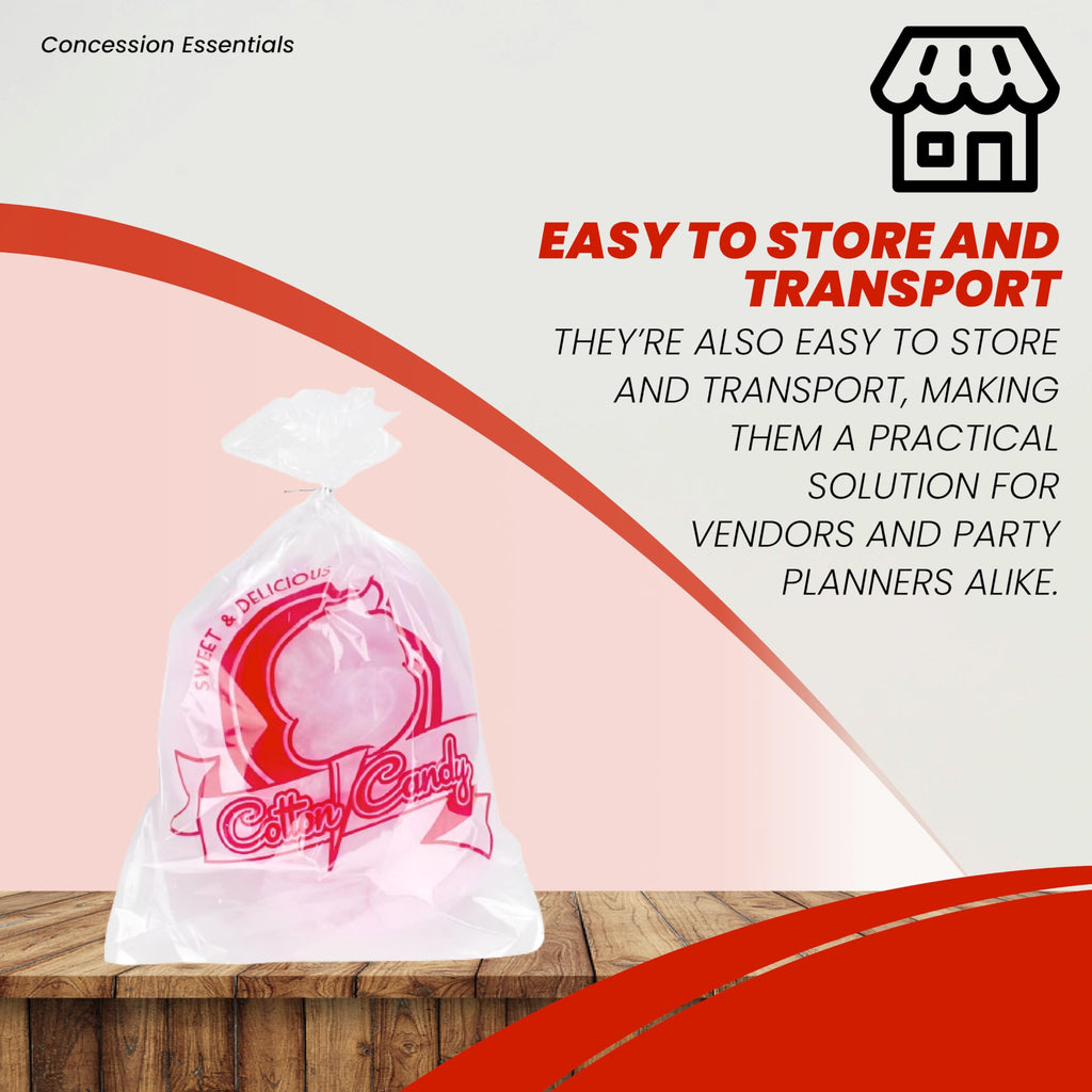Concession Essentials Cotton Candy Bags-100 Cotton Candy Bags with Twist Ties, 0.5" Height, 18" Width, 12" Length (Pack of 100)