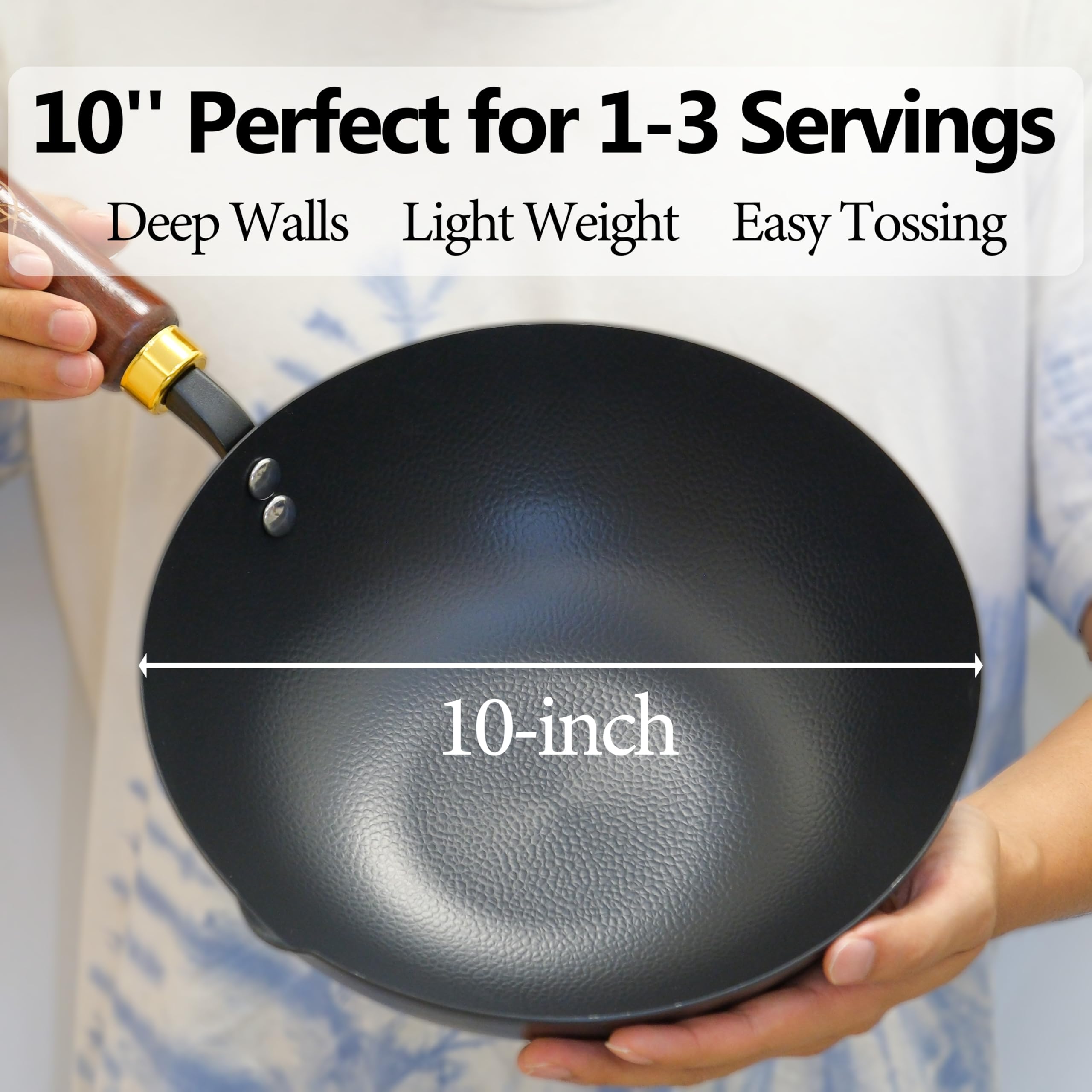 Souped Up Recipes 10 Inch Carbon Steel Wok for Electric, Induction and Gas Stoves (Lid and User Guide Video Included)