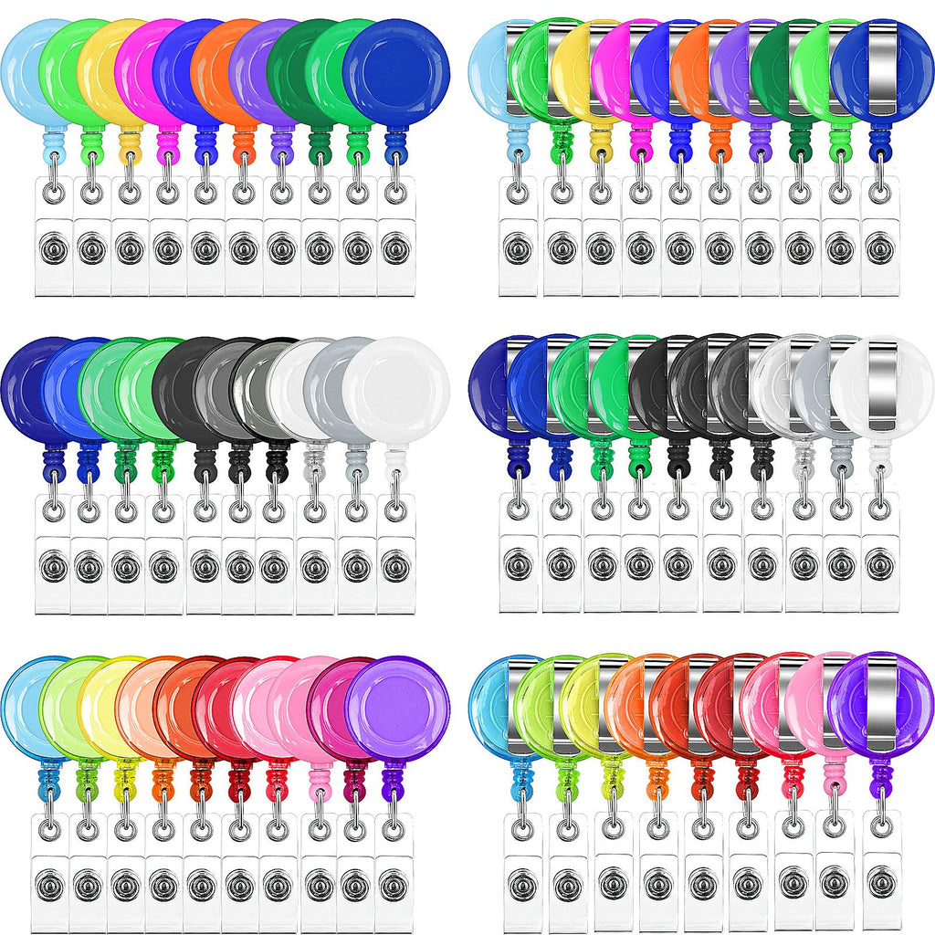 60 Pcs Retractable Badge Reel, Badge Clips Holder Nurse Students Doctor ID Badge Holder Badge Reels Bulk for ID Card Name Keychain, 30 Colors