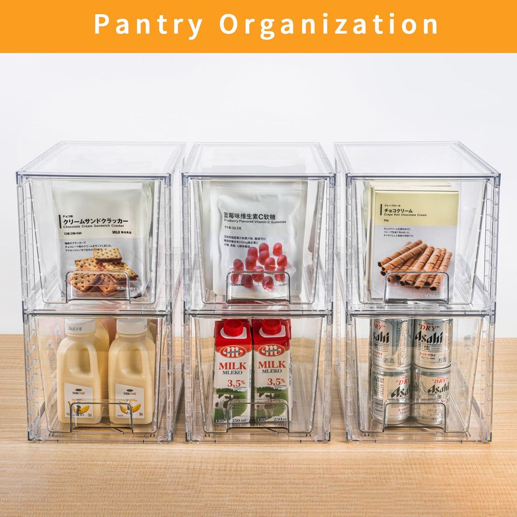 Zero Zoo 2Pack Large Stackable Kitchen Storage Drawers, Clear Foods Organizer Bins with Handles, Easily Assemble for Bathroom, Kitchen, Pantry, Cabinet, Closet (Down Handled)