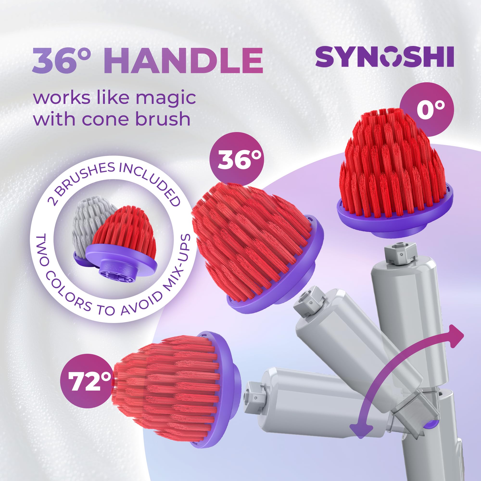 Synoshi PRO Cone Brush Heads Set (2 Units) for Electric Spin Scrubber Bathroom & Shower Cleaning Brush Universal Cleaning for Kitchen, Floors
