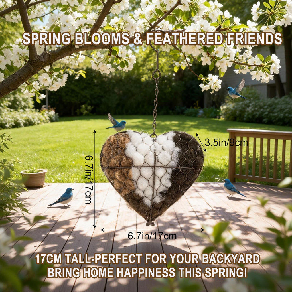Handmade Alpaca Fiber Bird Nesting Heart-Refillable Outdoor Yard Art & Natural Nesting Material Holder for Wild Birds,Hummingbirds - Garden Decor Gift for Bird Lovers