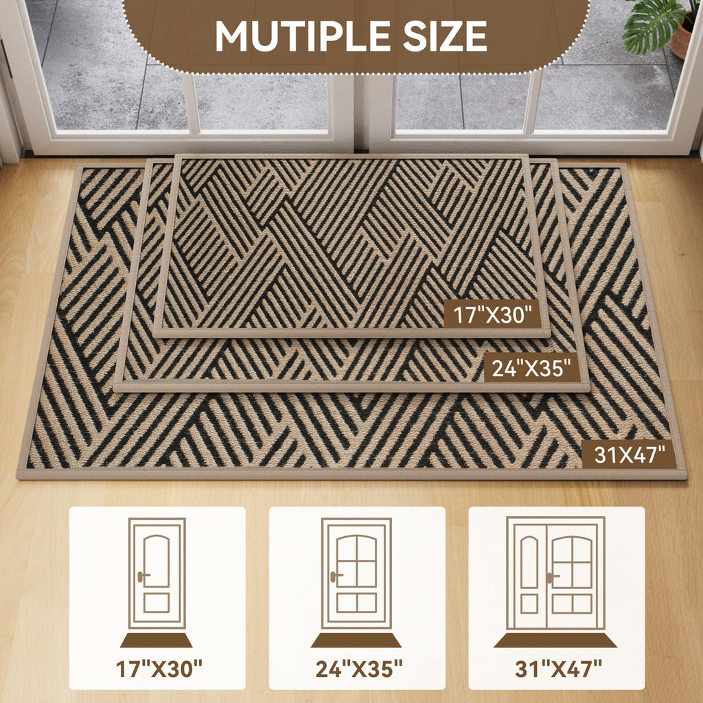YDKGL Door Mat Indoor Outside Entrance 17"x30", Low-Profile Non Slip Outdoor Inside Doormat Entryway Mat, Dirt Resistant Absorbent Front Porch Welcome Entry Mats, Washable Easy Clean, Brown