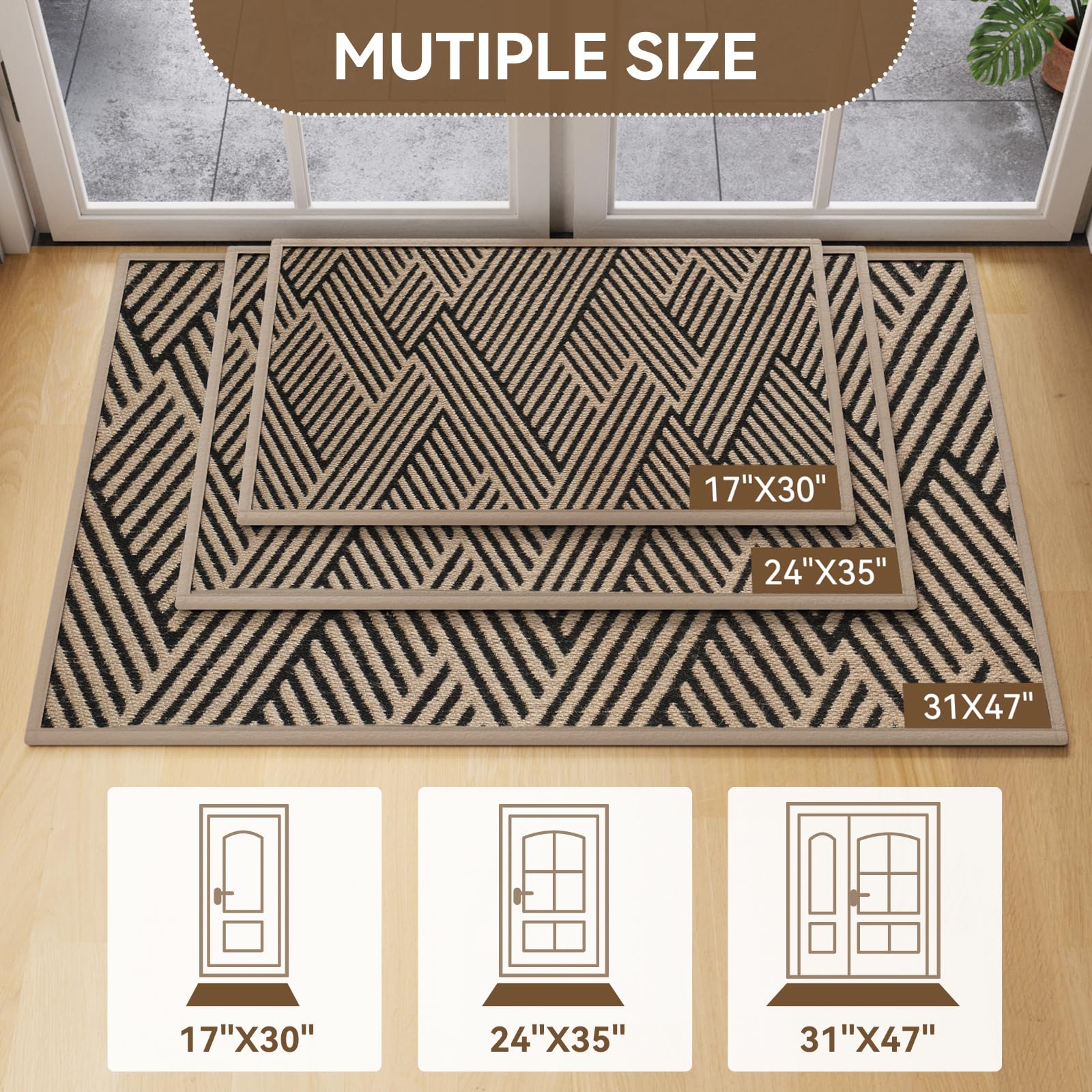 YDKGL Door Mat Indoor Outside Entrance 17"x30", Low-Profile Non Slip Outdoor Inside Doormat Entryway Mat, Dirt Resistant Absorbent Front Porch Welcome Entry Mats, Washable Easy Clean, Brown