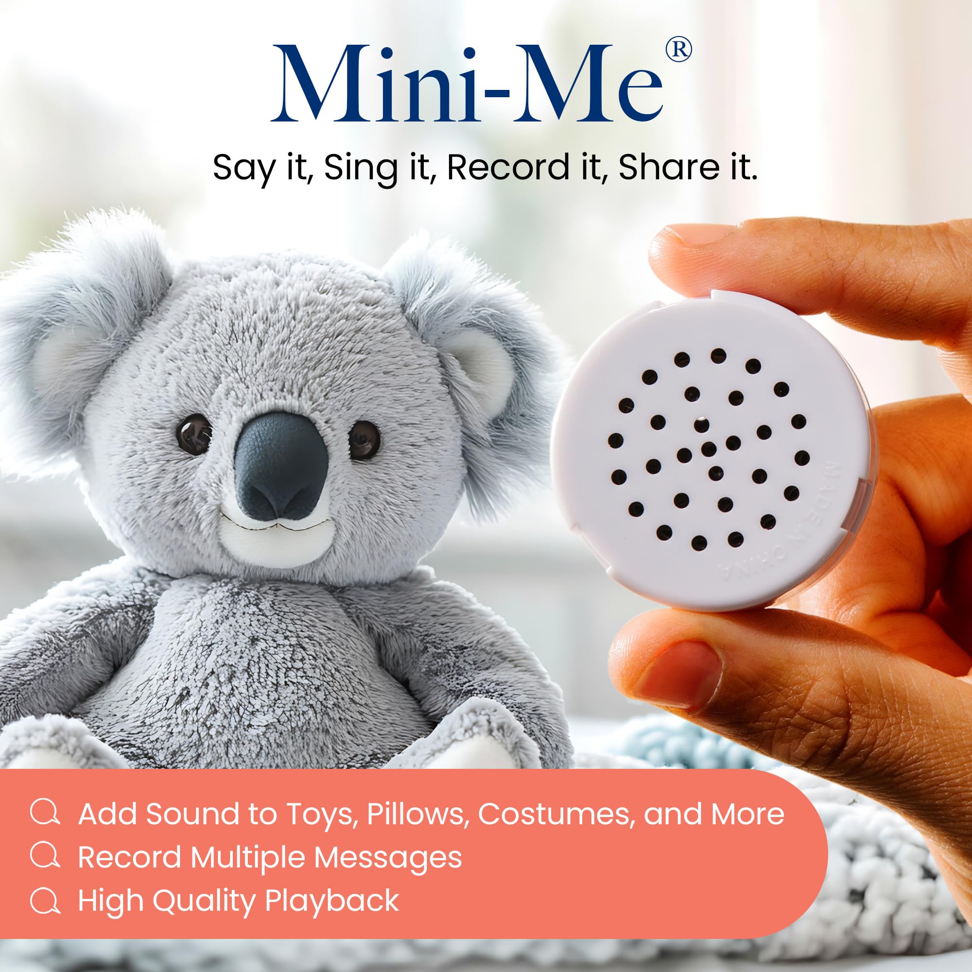 VoiceGift Mini-Me®, Mini Recorder Device, Bring Plush Toys, Quilts & Crafts to Life with 60-Second Custom Audio Recording for Customizable Sound Gifting & Crafting, 2-Pack