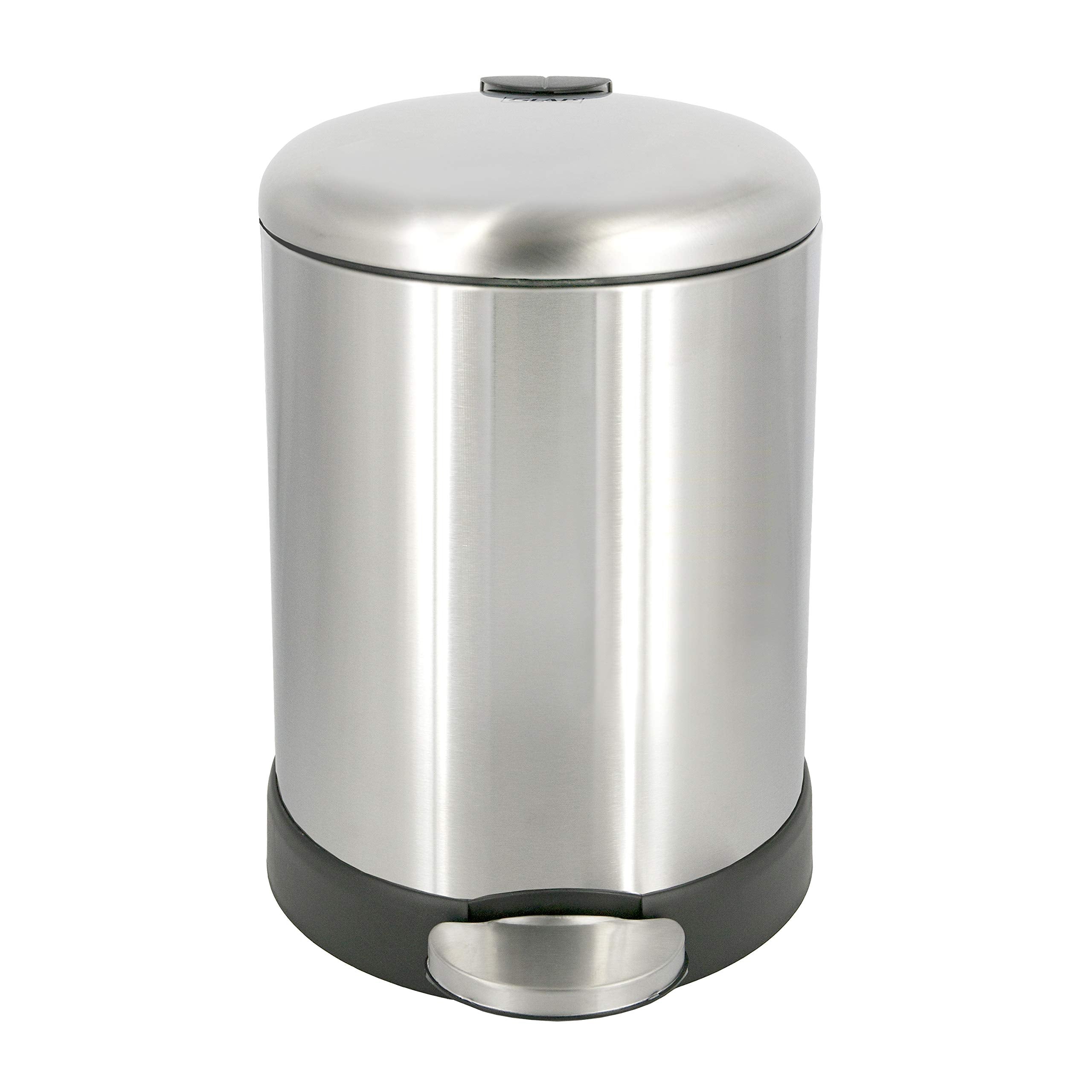 Glad Small Trash Can, 1.2 Gallon | Round Stainless Steel Garbage Bin with Soft Close Lid & Step Foot Pedal | Metal Waste Basket with Removable Inner Bucket, Stainless
