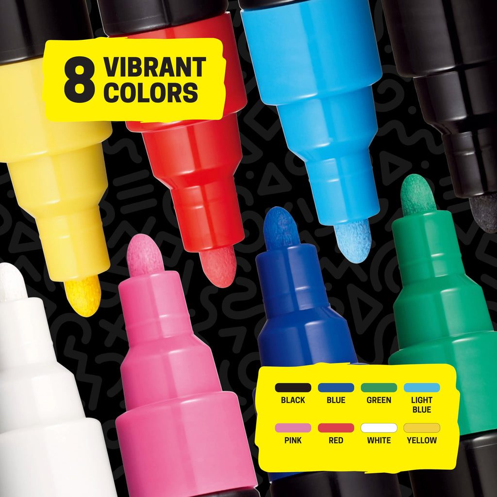 Posca Full Set of 8 Acrylic Paint Pens with Reversible Medium Point Pen Tips, Posca Pens are Acrylic Paint Markers for Rock Painting, Fabric, Glass Paint, Metal Paint, and Graffiti