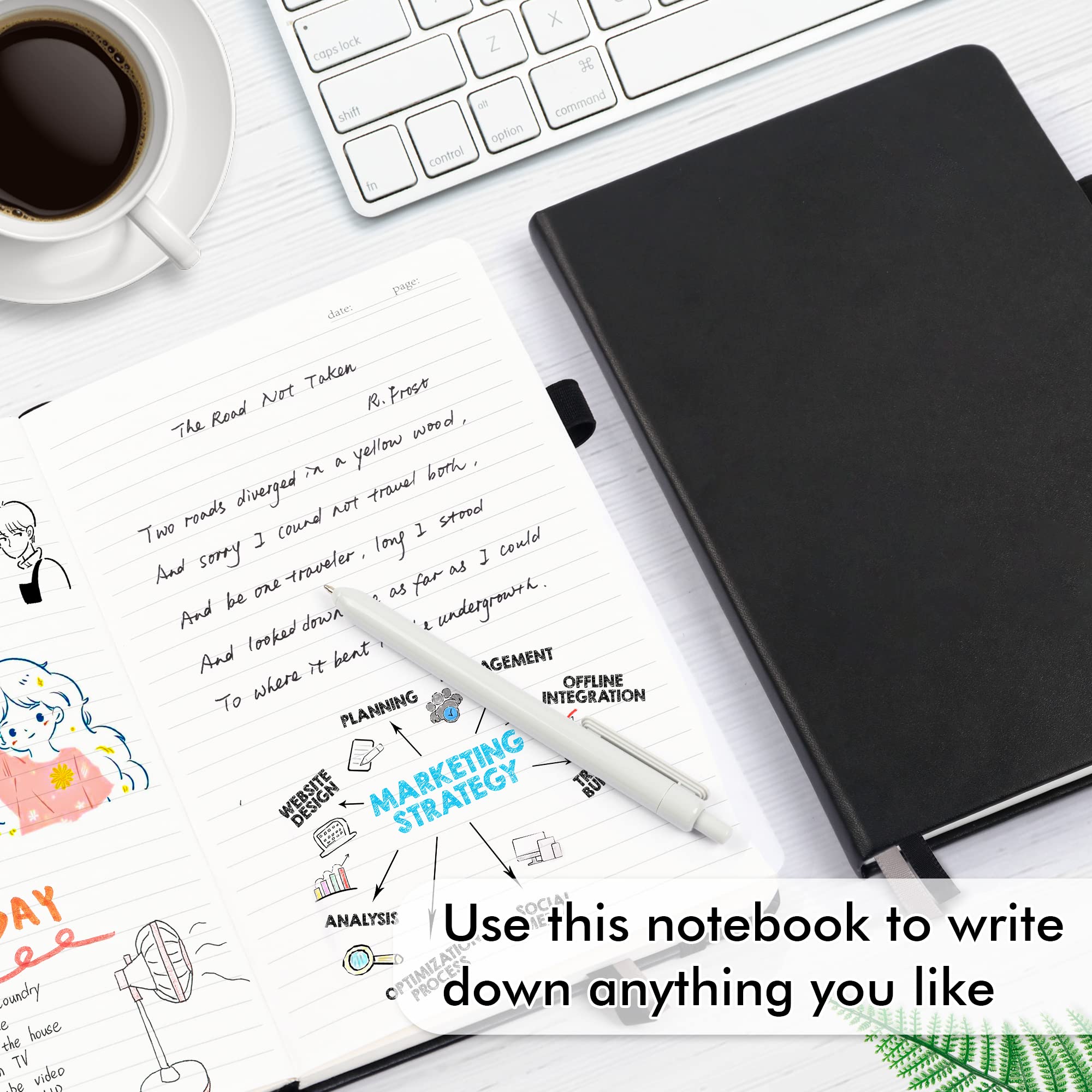 feela 3 Pack Notebooks Journals Bulk with 3 Black Pens, A5 Hardcover Notebook Classic Ruled Lined Journal Set with Pen Holder for Work Business Journaling Note Taking, 120 GSM, 5.1”x8.3”, Black