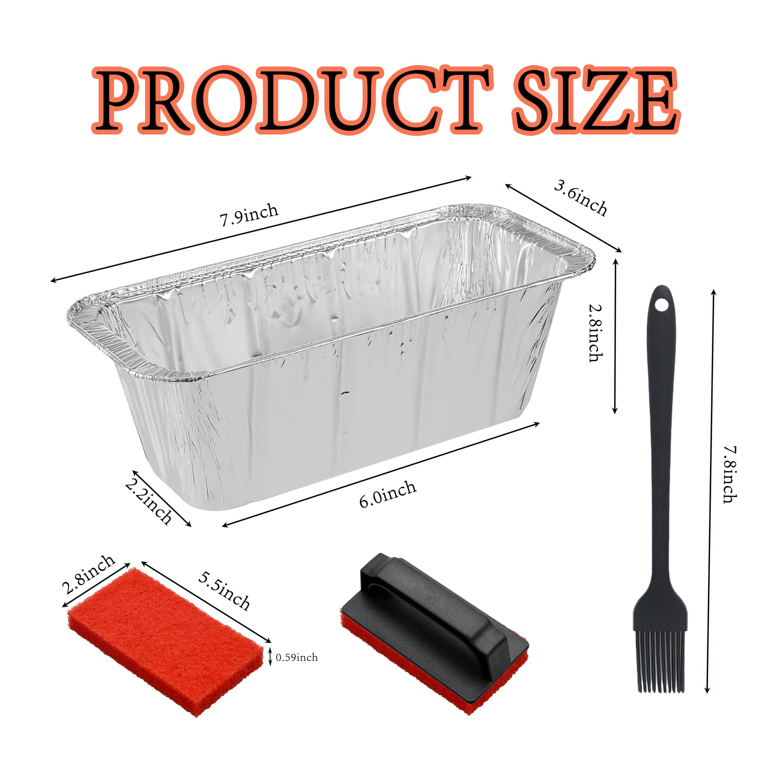 50pcs Drip Pan Liner Set, Disposable Grease Collection Tray for Blackstone Frying Pans (36''-17''), with 2 Cleaning Brushes (1 Handle), 2 Silicone Brushes,Aluminum Disposable Grease Catcher Trays
