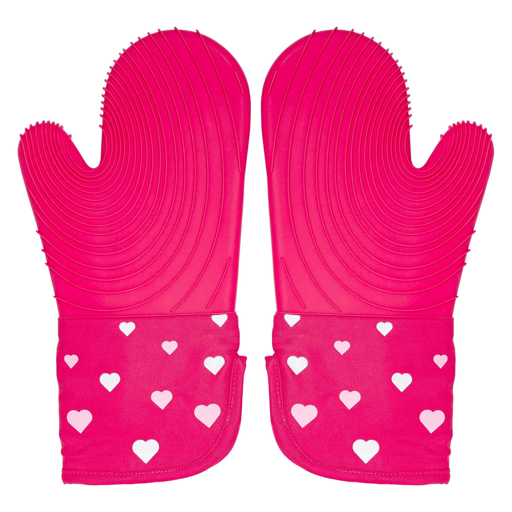 Paris Hilton Oven Mitt Set with Heart Design, Heat Resistant Pot Holders Featuring Non-Slip Textured Silicone Grips, 2-Piece Set, Pink