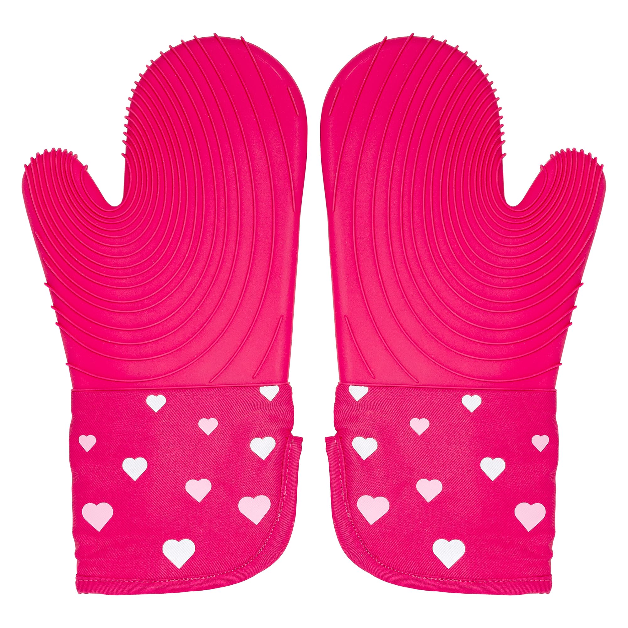 Paris Hilton Oven Mitt Set with Heart Design, Heat Resistant Pot Holders Featuring Non-Slip Textured Silicone Grips, 2-Piece Set, Pink