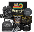 60th Birthday Gifts for Men, Cool 60th Birthday Decorations for Men, 60 Year Old Gifts for Man Who Have Everything, 1966 60th Birthday Gift Baskets for Man Whiskey Glass Baseball Cap Socks Stones