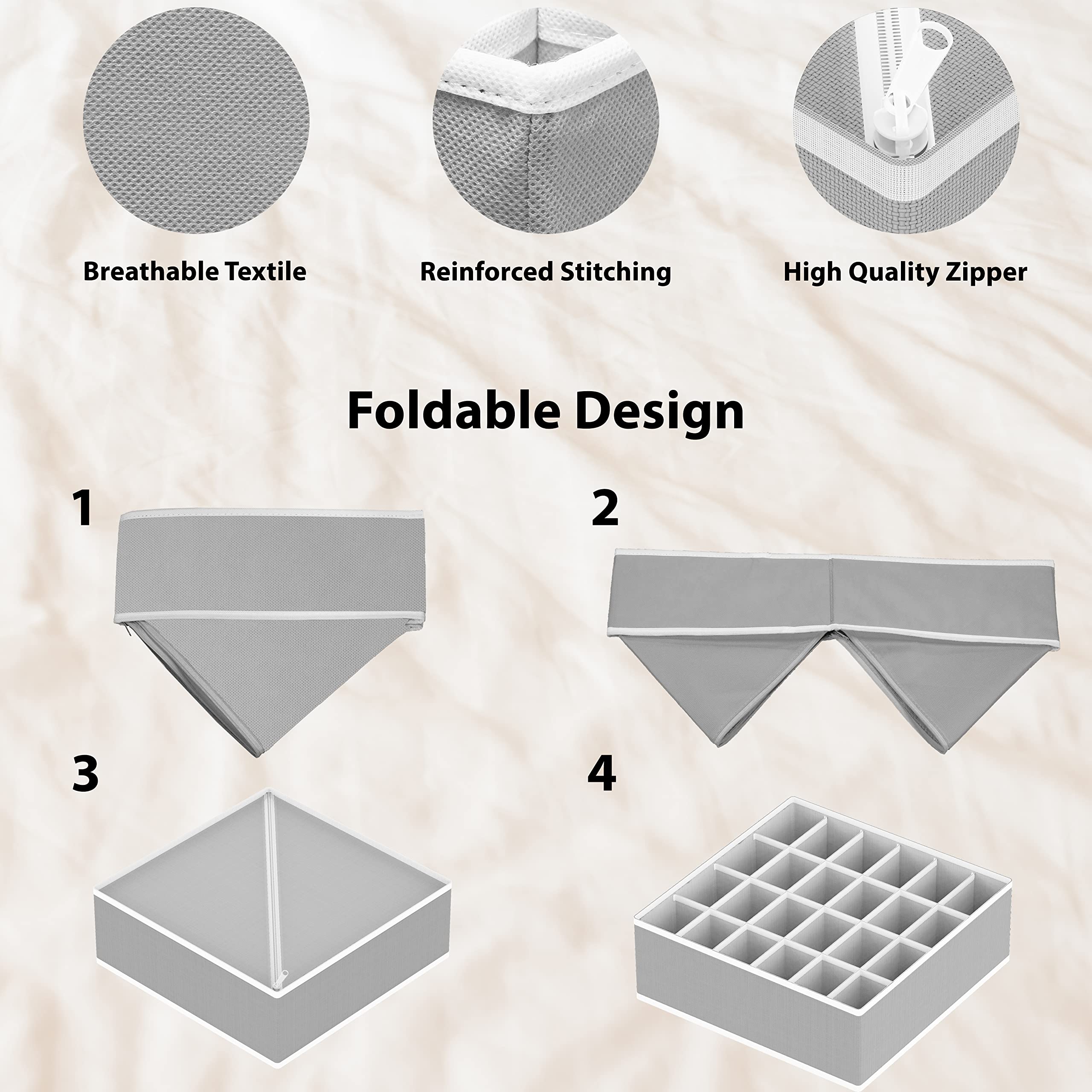 Simple Houseware Closet Underwear and Clothes Organizer Drawer Divider Set of 4, Grey