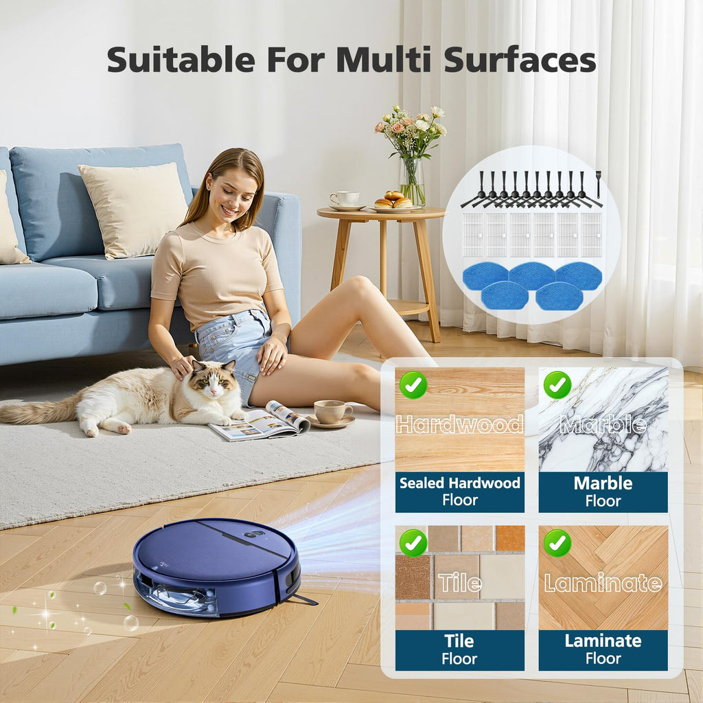 Replacement Parts for MAMNV, ZCWA, MANVINS G20, GTTVO, ONSON BR150/BR151 Robot Vacuum Accessories Kit - 6 Filters, 5 Mop Pads, 10 Side Brushes