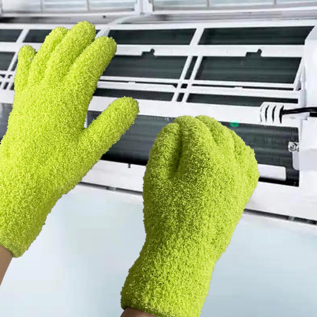 Ikosora 3 Pairs Microfiber Dusting Gloves, Plant Cleaning Reusable Microfiber Mitt for House, Car Blinds Cleaning Gloves, Grey, Green, Camel