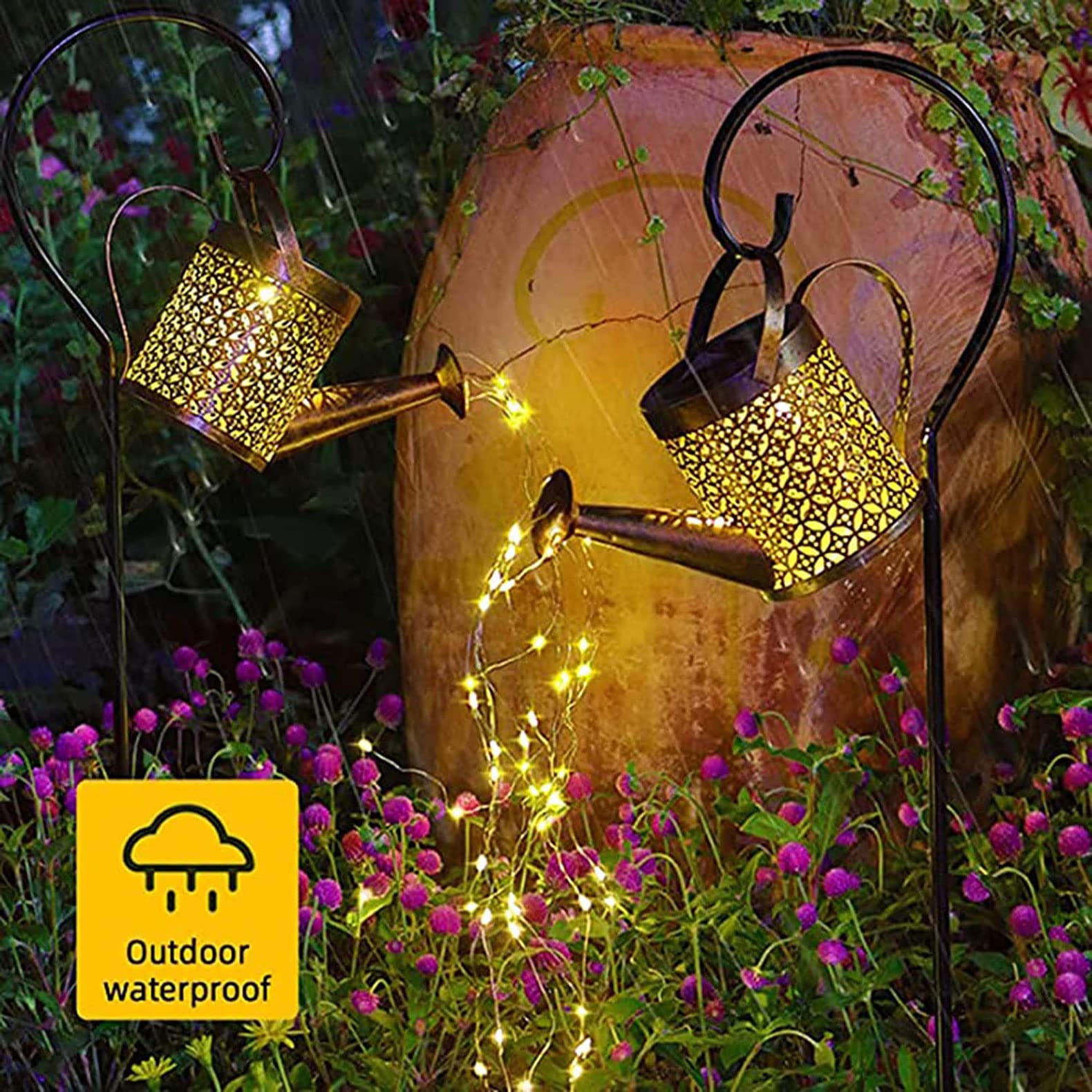 Solar Watering Can Light and Lantern - Hanging Waterproof Outdoor Shower Garden Light for Pathway, Yard, Lawn, Patio, Landscape Decor (With Bracket)