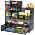 Marbrasse Pen Holder for Desk, Desk Organize with Drawer, Desk Organizers and Accessories for Office Art Supplies (Black)
